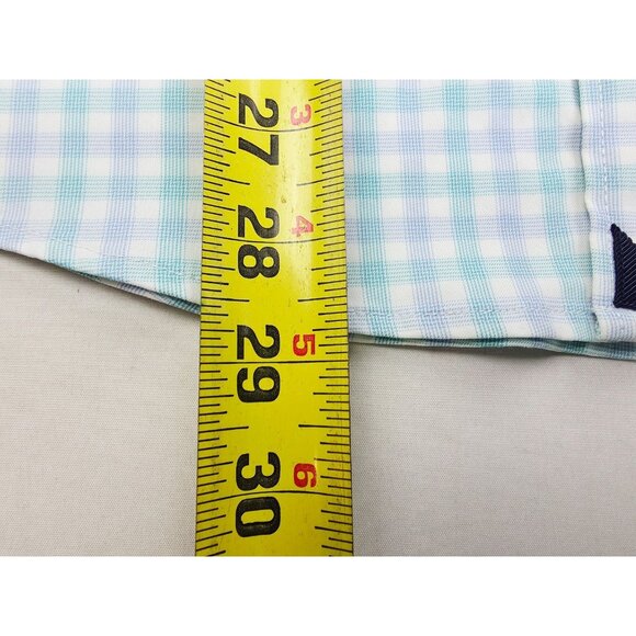 Untuckit Slim Fit Size Large Mens Aqua White Blue Check Nylon Long Sleeve Shirt - Picture 8 of 10